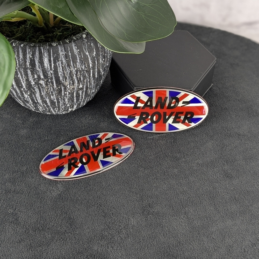 (2) Land Rover Union Jack British flag grille emblems badges nameplate decals